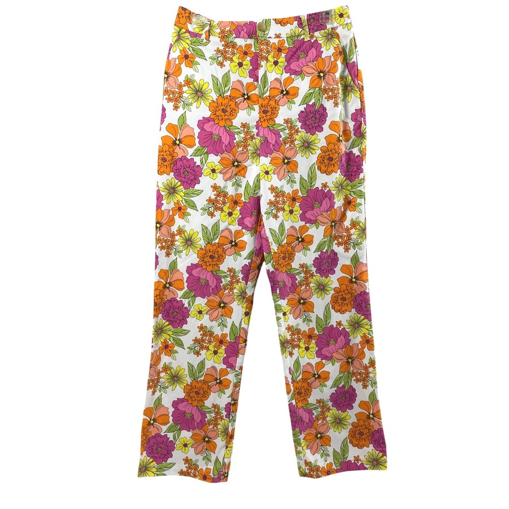 Versona Pants Womens 8 Modern Floral Straight Mod Retro 70s Maximalist Hippie